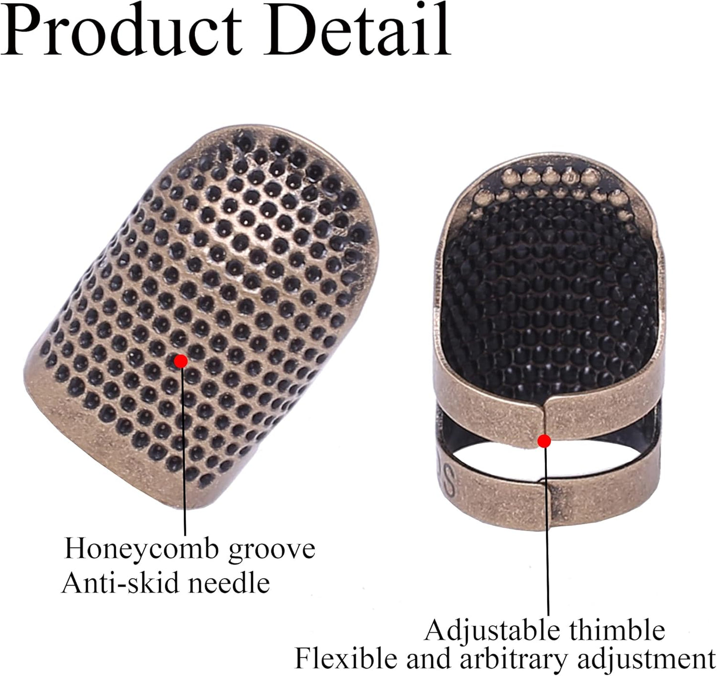 J.CARP 4Pcs Sewing Thimble, Metal Copper Sewing Thimble Finger Protector, Adjustable Finger Shield Ring Fingertip Thimble Sewing Quilting Craft, Accessories DIY Sewing Tools (2 Sizes, S/M)