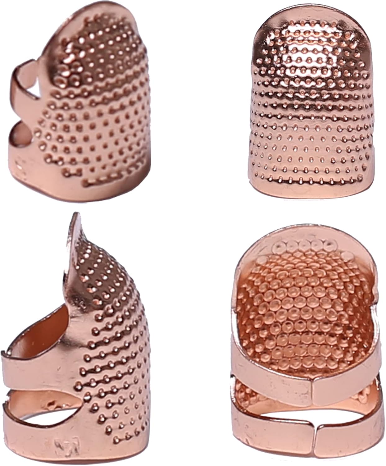 J.CARP 4Pcs Sewing Thimble, Metal Rose Gold Color Sewing Thimble Finger Protector, Adjustable Finger Shield Ring Fingertip Thimble Sewing Quilting Craft, Accessories DIY Sewing Tools (2 Sizes, S/M)