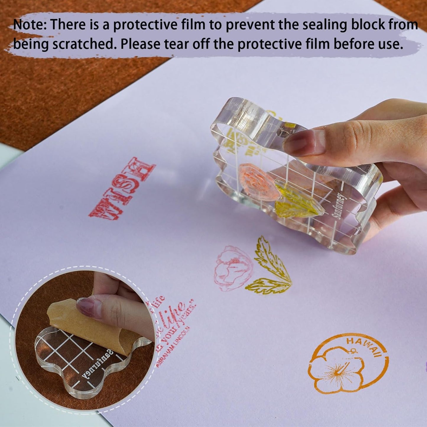 Sanfurney 4 Pieces Acrylic Stamp Blocks Set, 15mm Thick, Clear Stamping Tools with Grid Lines Decorative Stamp Blocks for Scrapbooking Crafts Card Making