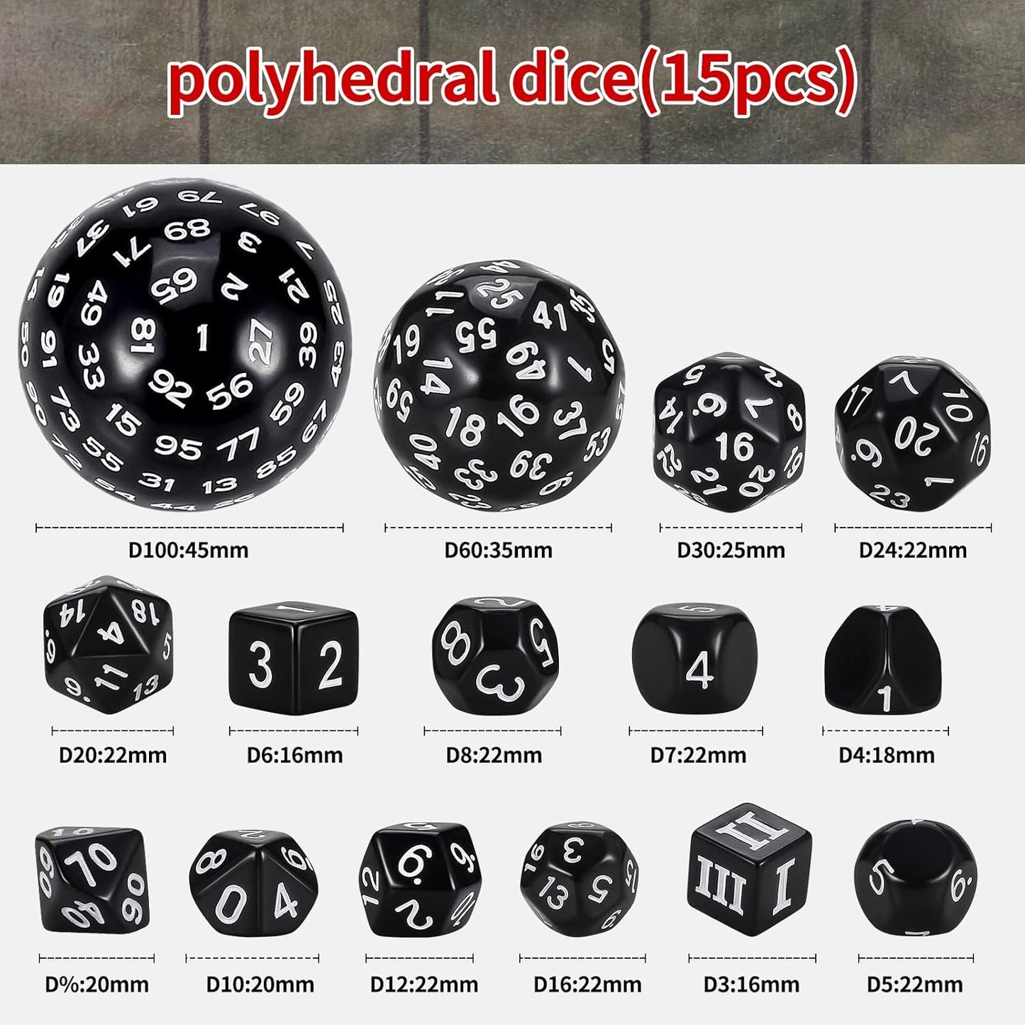 CiaraQ DND Polyhedral Dice Set (15pcs) D4-D100 Game Dice with Dice Bag for Dungeons and Dragons Role Playing Table Games (Black & White)