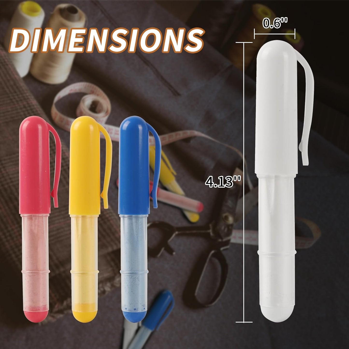 (4-pack) Fabric Chalk Markers (Red, Yellow, Blue, White) -Erase Tailor’s Chalk for Quilting and Sewing - Compatible with Most Fabrics - With Dosing Wheel Technology, 4 Colors