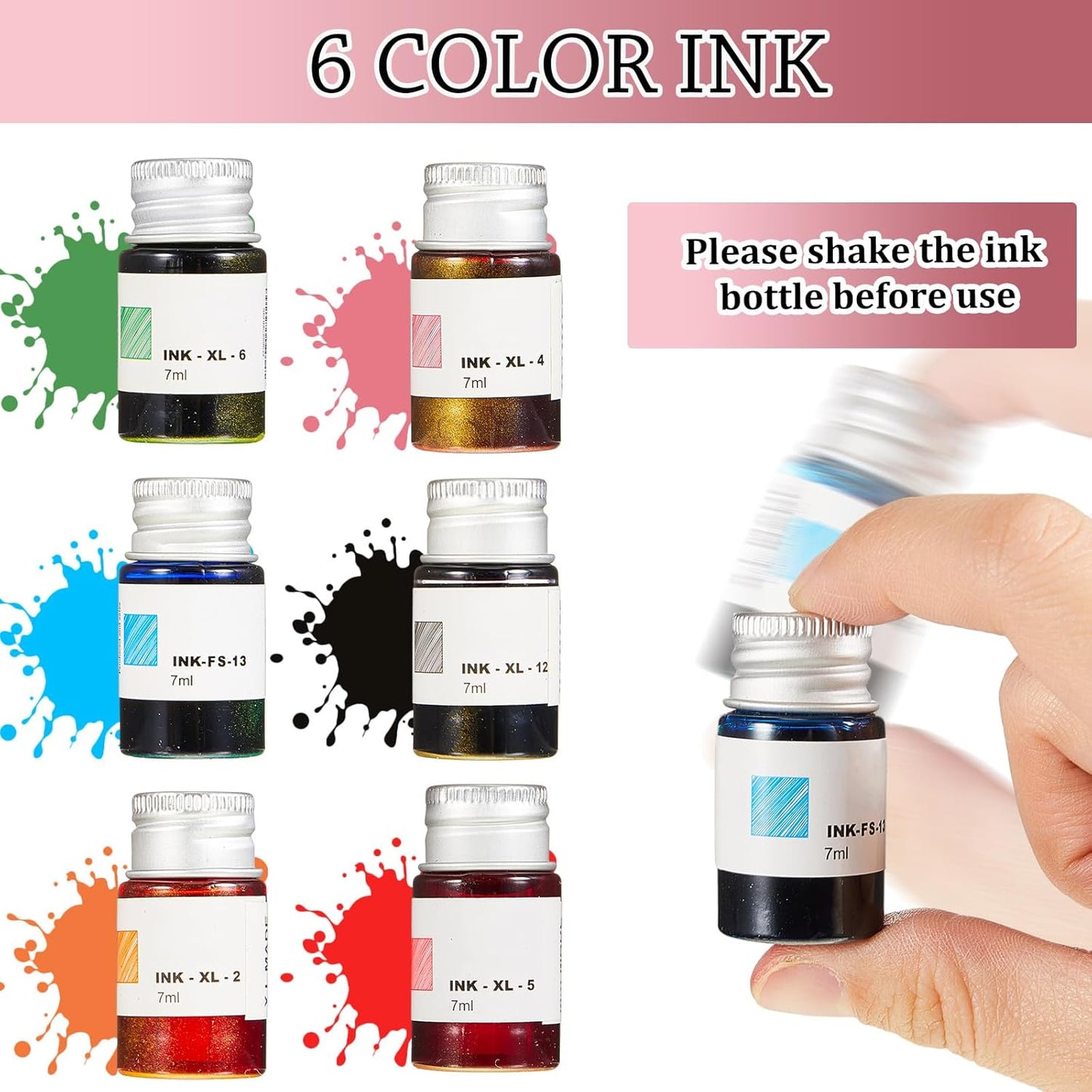 Zonon Glass Dipped Pen Ink Set 14 Pcs Include 6 Pcs Glass Dip Pen, 6 Colorful India Ink and 2 Holder Crystal Signature Calligraphy for Art, Writing, Signatures, Gift (Purple Pink Color System)