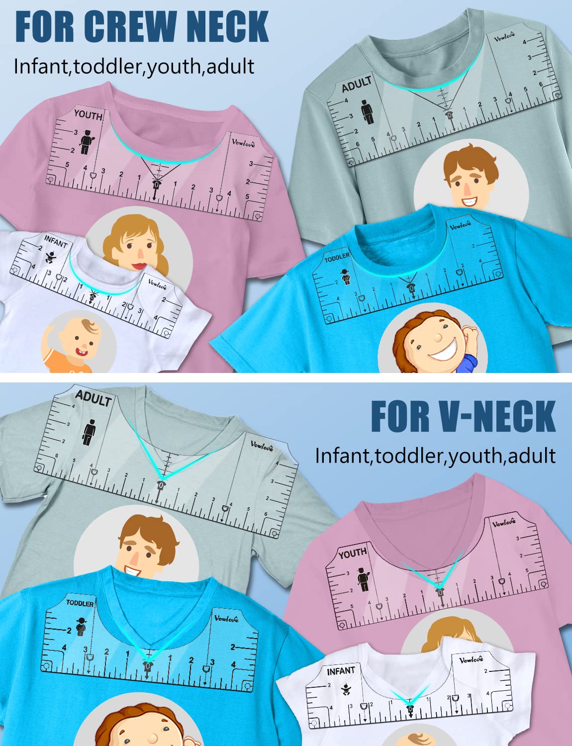 Vowlove Tshirt Ruler Guide for Vinyl Alignment - T Shirt Rulers to Center Designs Graphics Placement, Tee Shirt Measurement Ruler Heat Press Accessories Tool Sublimation Blanks HTV Heat Transfer Vinyl