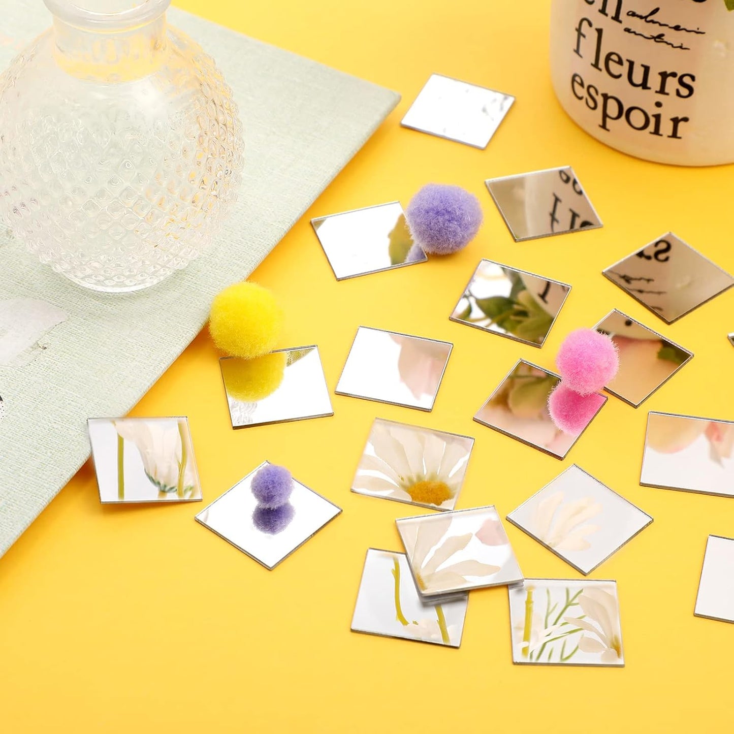 Jetec 50 Pieces Mini Size Square Mirror Adhesive Small Square Craft Mirror Tiles for Crafts and DIY Projects Supplies Home Decoration(1 x 1 Inch)