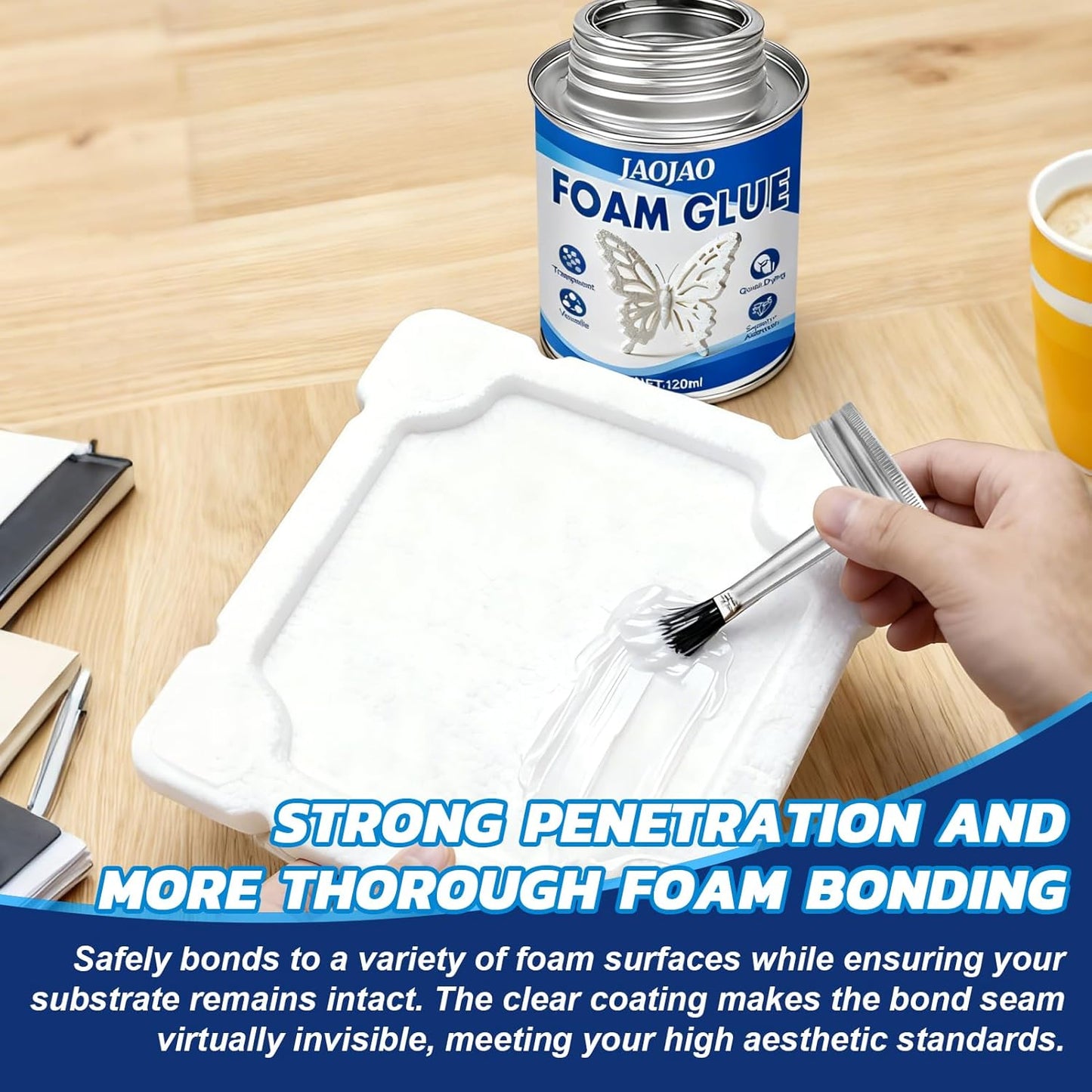 JAOJAO Foam Glue, Foam Adhesive Superior Adhesion Easy to Apply Quick-Drying Transparent for Plastic Sheet Eva Sponge Rubber Pearl Cotton for Crafts Decoration Aircraft Model, 120ml