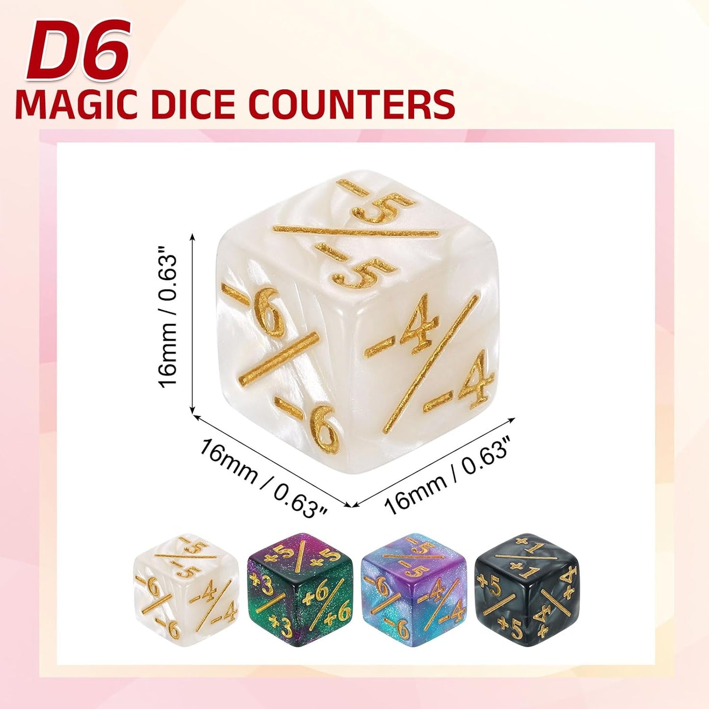 uxcell 24Pcs Magic Dice Counters, Acrylic D6 Life Token Dice Set with Pouch for Standard Cards Gaming Accessories, White Marble, Black Marble, Green & Purple, Blue & Purple