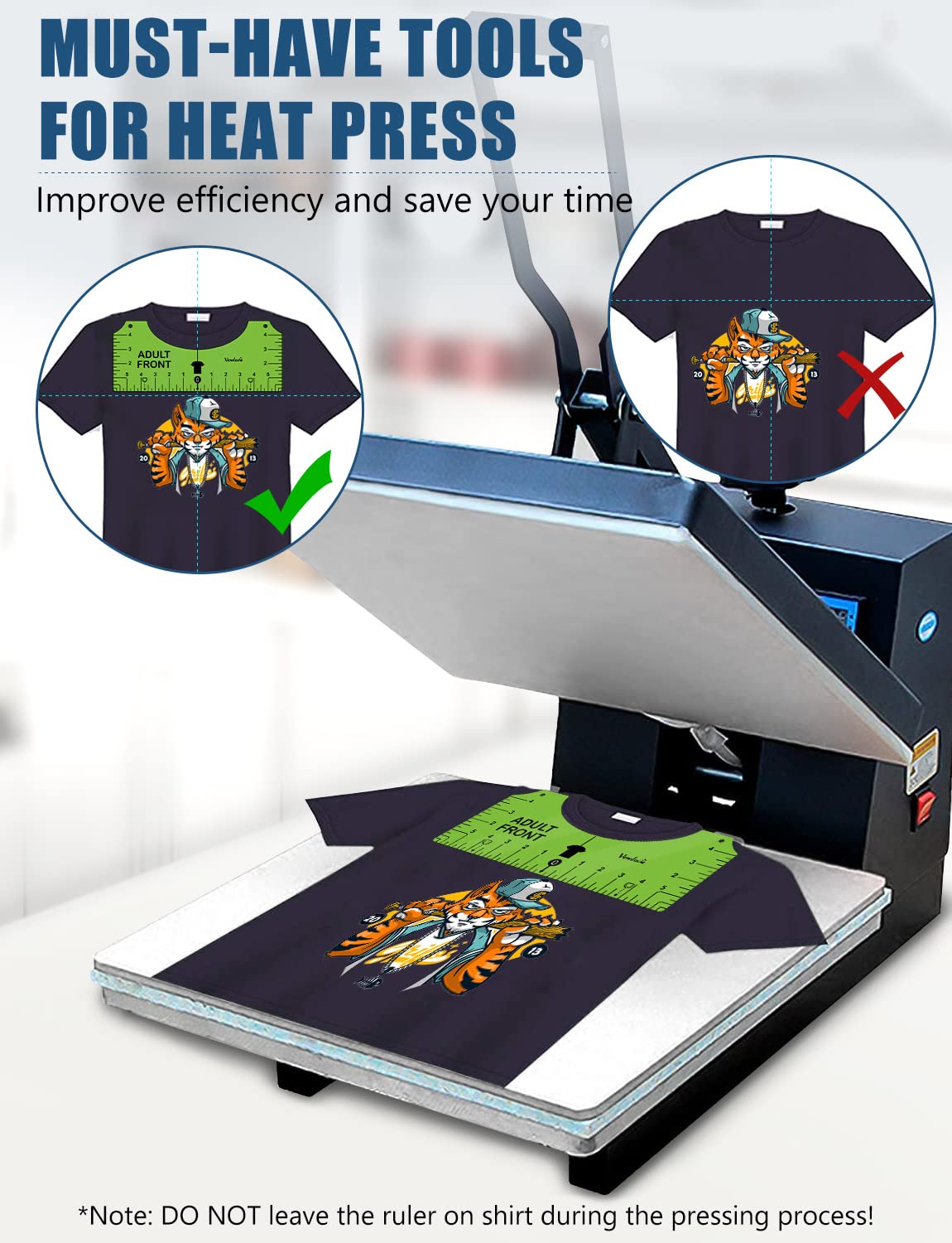 Vowlove Tshirt Ruler Guide for Vinyl Alignment: T Shirt Ruler to Center Design, Tee Measurement Tools, Heat Press Accessories for Sublimation, HTV Heat Transfer Vinyl Press, Screen Printing