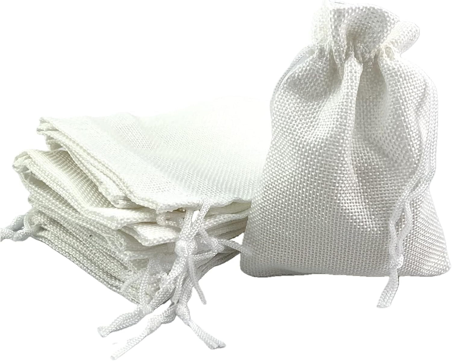 Palmhomee Pack of 25 Burlap Gift Bags with Drawstring Linen Jewelry Pouches Wedding Hessian Jute Bags for Birthday and Treat Pouches Party Wedding Favors Gift (4x5.6 Inch, White)