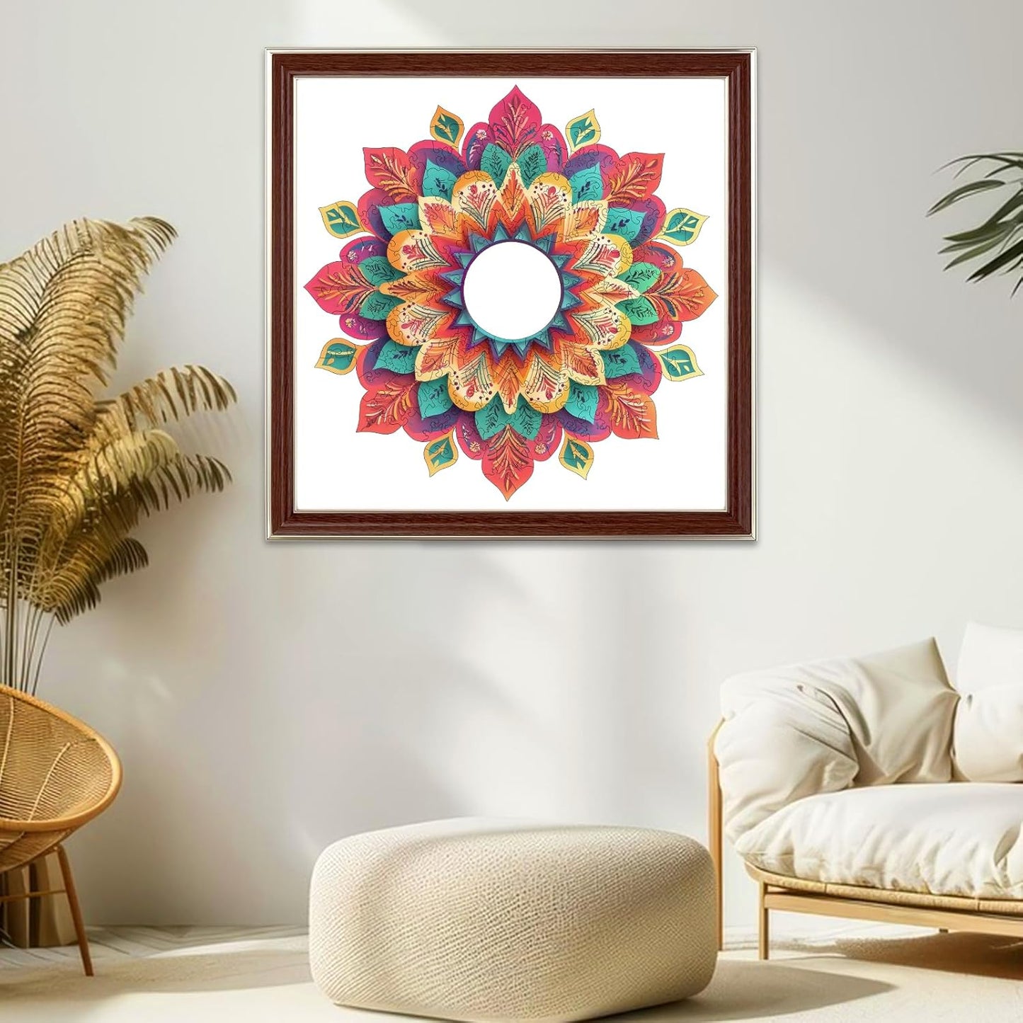 Wooden Puzzles for Adults 500 Pieces, Hollow Mandala Jigsaw Puzzles, Unique Design Color Challenge Adult Puzzles for Family Game Gift, Home Decor, 17.6x16.7 inch