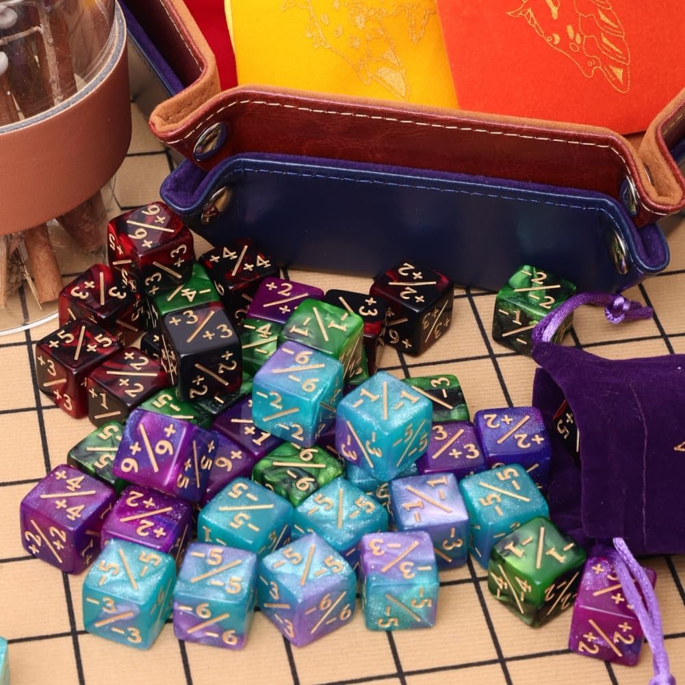 Magic The Gathering Counter Dice Set 48 Pcs D6 MTG Dice Life Counters Tokens Dice for Magic Card Game Accessories with 6 Pcs Drawstring Bags and Dice Tray (Color)