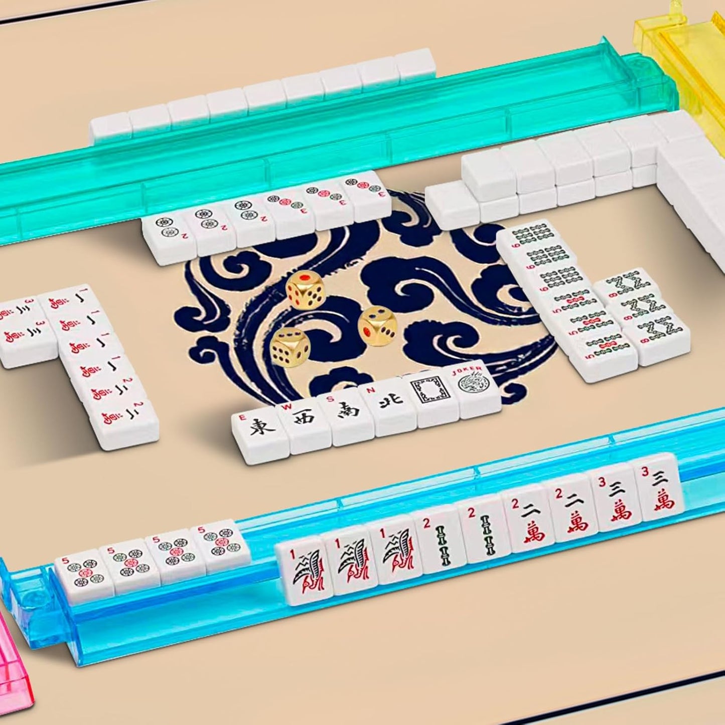 NEW American Mahjong Game Set,166 Premium White Tiles with Portable Metal Dices，4 All-in-One Racks with Pushers, Mah-Jong Games Sets, Ma Jong Tile Game FASHION