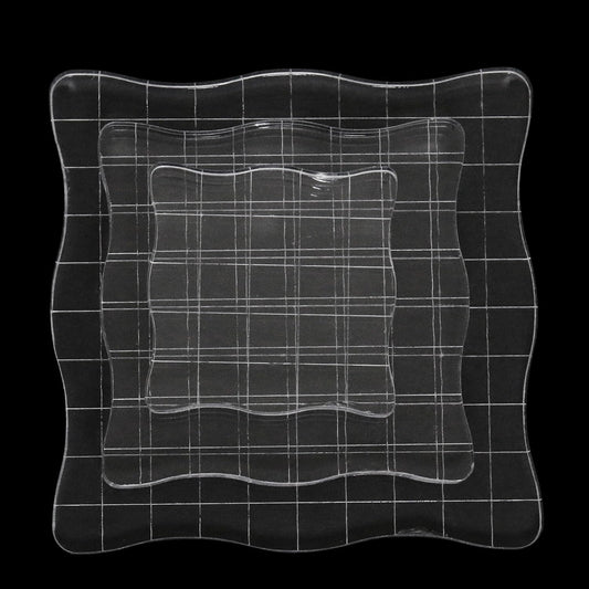 3Pcs Wave-Like Acrylic Blocks Set - Clear Stamp Blocks with Grid Lines for Scrapbooking Crafts