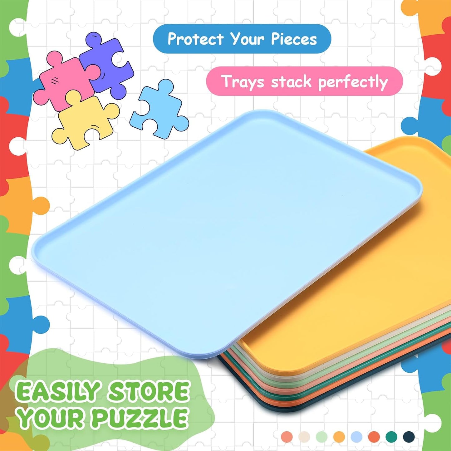 8 Pcs 15'' x 10.5'' Extra Large Puzzle Sorting Trays Stackable Puzzle Trays for Sorting Piece Sorter Jigsaw Storage Accessory for Sorting 2000/3000/5000/6000 Pieces