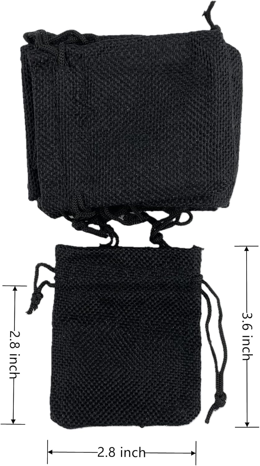 Palmhomee Pack of 25 Burlap Gift Bags with Drawstring Linen Jewelry Pouches Wedding Hessian Jute Bags for Birthday Jewelry and Treat Pouches Party Wedding Favors Gift Art and DIY Craft (2.8x3.6 Inch, Black)