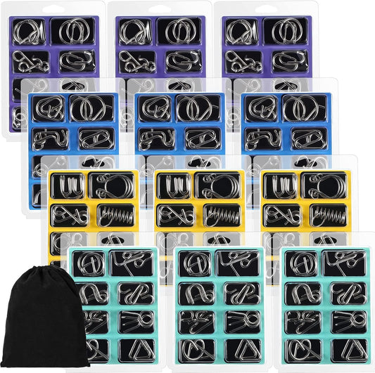 Lenwen Set of 96 Metal Puzzles for Adults with Pouch Puzzles for Adults IQ Test Disentanglement Puzzle Brain Game Unlock Interlock Game Magic Trick Toy Party Favor Challenge