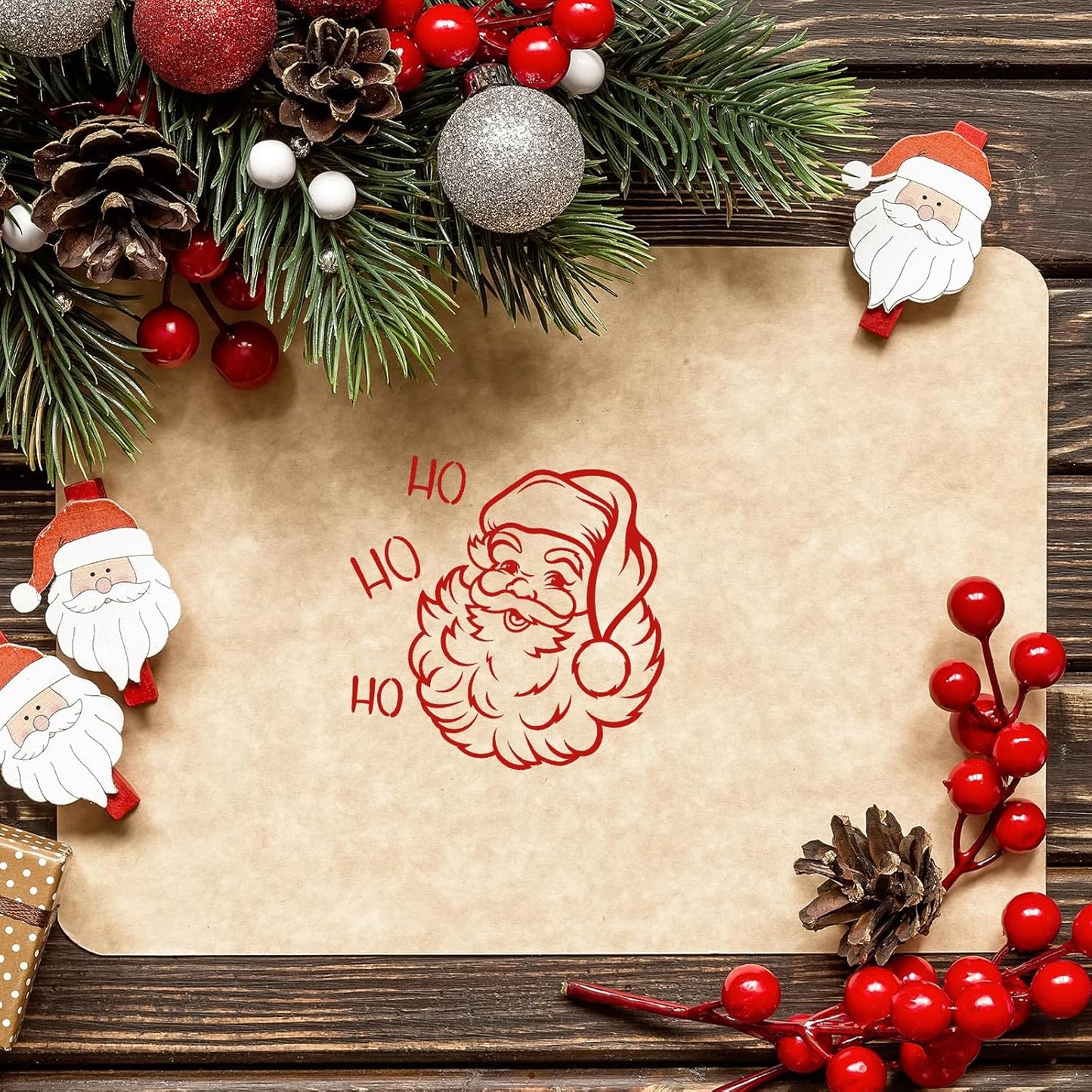 Whaline 5 Sheet Christmas Clear Stamps Wreath Snowman Gnome Silicone Transparent Stamps Greeting Words Border Stamp Cards for DIY Craft Card Making Scrapbooking Embossing Album Decor