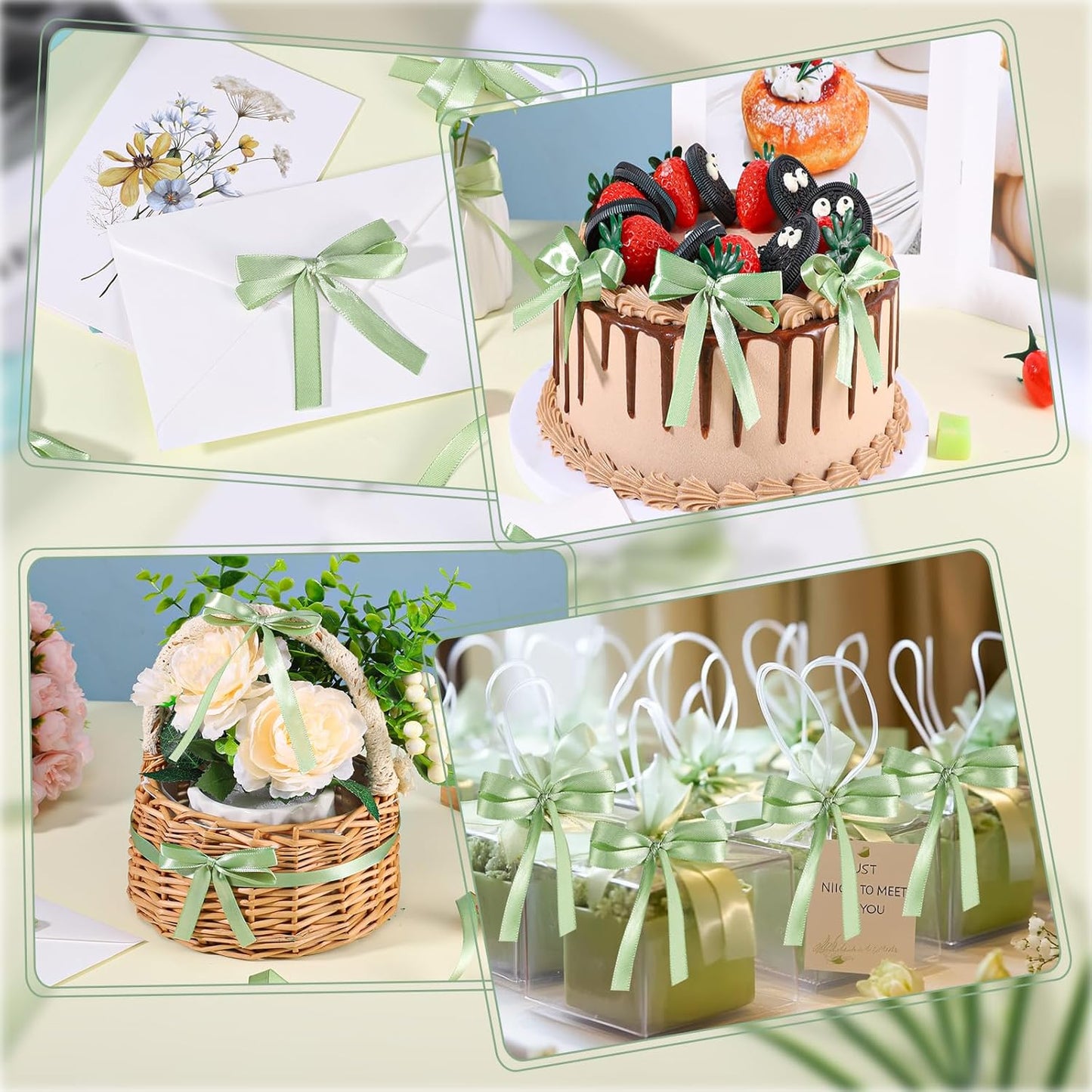 Sage Green Ribbon 3/8 Inch 120 Yards Light Green Satin Ribbon Thin Ribbons for Hair Crafts Scapbook Cake Bows Baby Shower Wedding Birthday Christmas Decorations