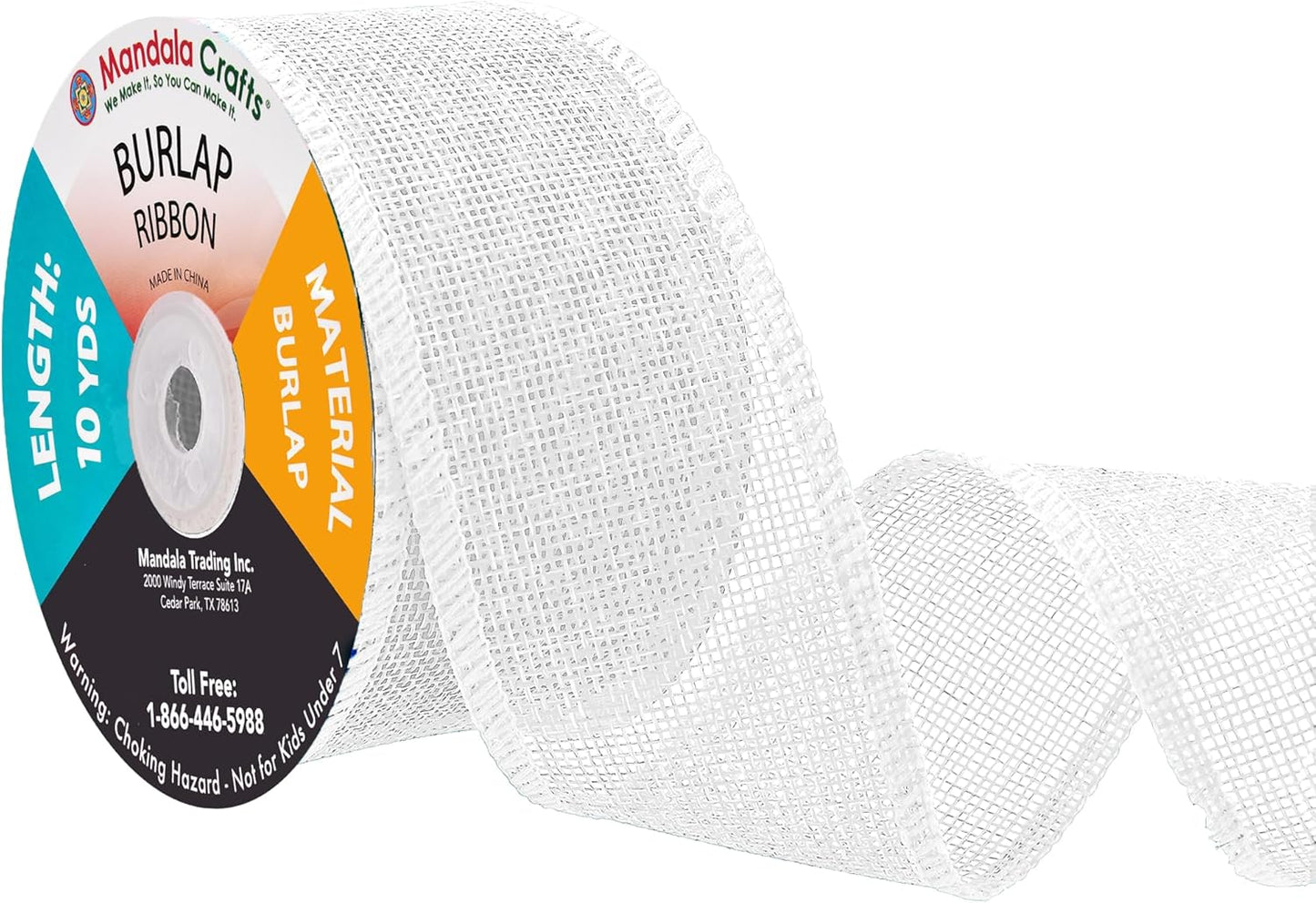 Mandala Crafts White Burlap Ribbon 2 Inches Wide Jute Ribbons for Crafts - 20 Yds Roll Rustic Burlap Wrap Trim Ribbons for Wreaths Bows Wedding Party Decoration