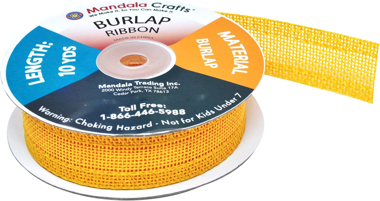Mandala Crafts Yellow Burlap Ribbon 1 Inch Wide Jute Ribbons for Crafts - 20 Yds Roll Rustic Burlap Wrap Trim Ribbons for Wreaths Bows Wedding Party Decoration