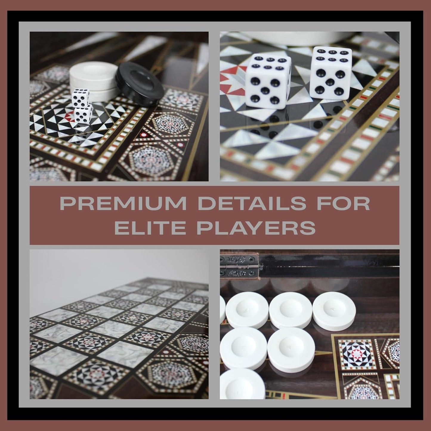Park Oz Pearl Premium Turkish Backgammon and Checkers Set 19 Inch Handmade 2 in 1 Wooden Board Game with Glossy Finish Luxury Checkers and Dice Travel Friendly and Foldable