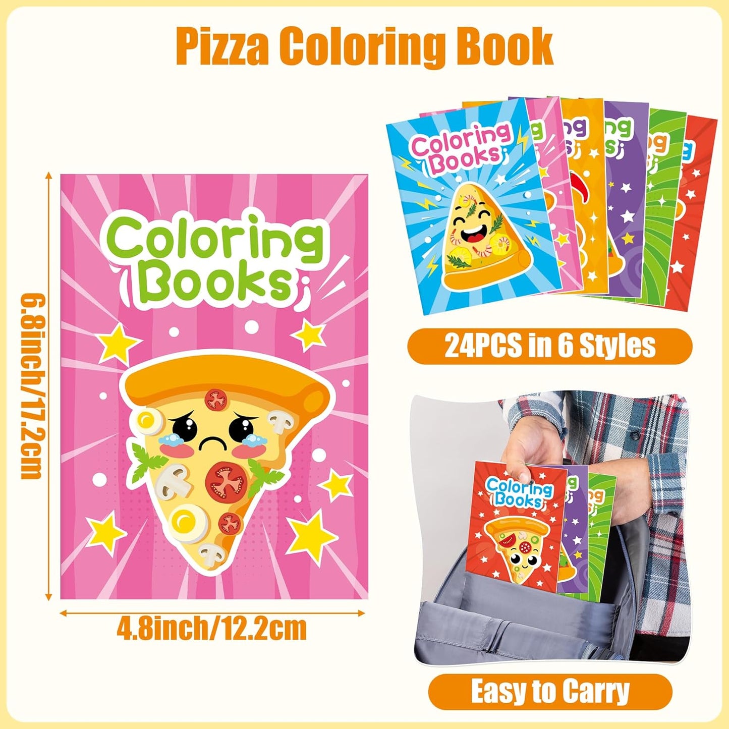 JAPBOR Pizza Coloring Book - 24PCS Mini Pizzas Themed Color Books Bulk for Kids Party Favors, Delicious Pizza Small Painting Pages for Birthday Gifts Class Drawing Colouring Game Goodie Bags Fillers