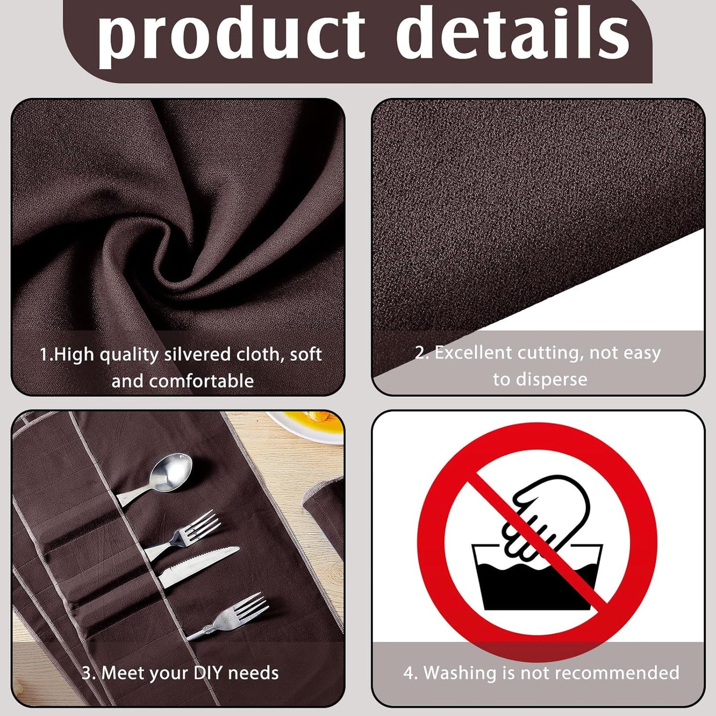 Jecery 1.1 Yard Anti Tarnish Silver Cloth by the Yard, Luxury Jewelry Silver Polishing Storage Protect Cloths for Silverware Flatware Silversmith Polishing (Brown)