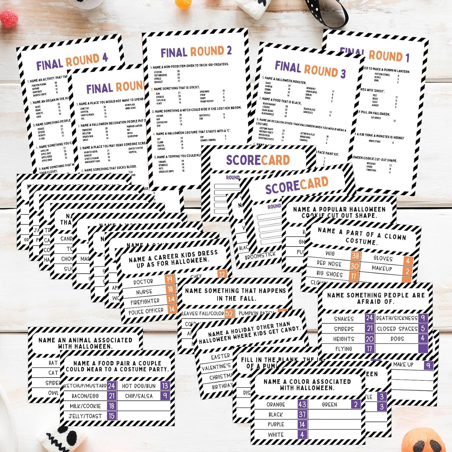 Halloween Party Friendly Feud Game with 2 Answer Buzzers, Team Building Feud Cards for Holiday Game Night Fun Trivia Quiz for Groups Office Class