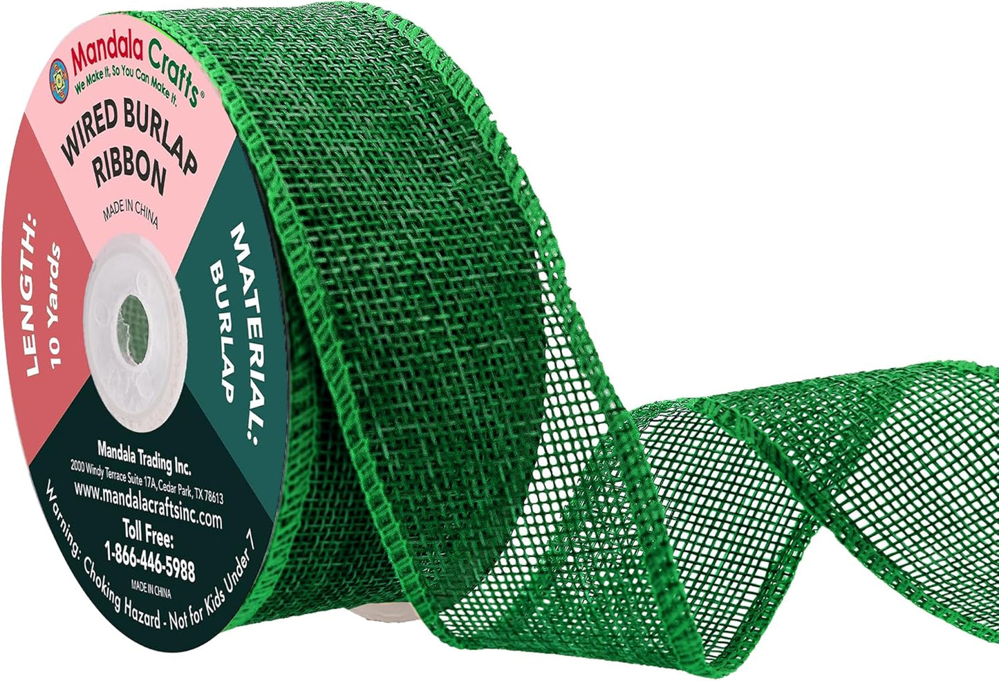 Mandala Crafts Green Burlap Wired Ribbon 1.5 Inches Wide Jute Ribbons for Crafts - 10 Yds Roll Rustic Burlap Wrap Trim Ribbons for Wreaths Bows Party Decoration