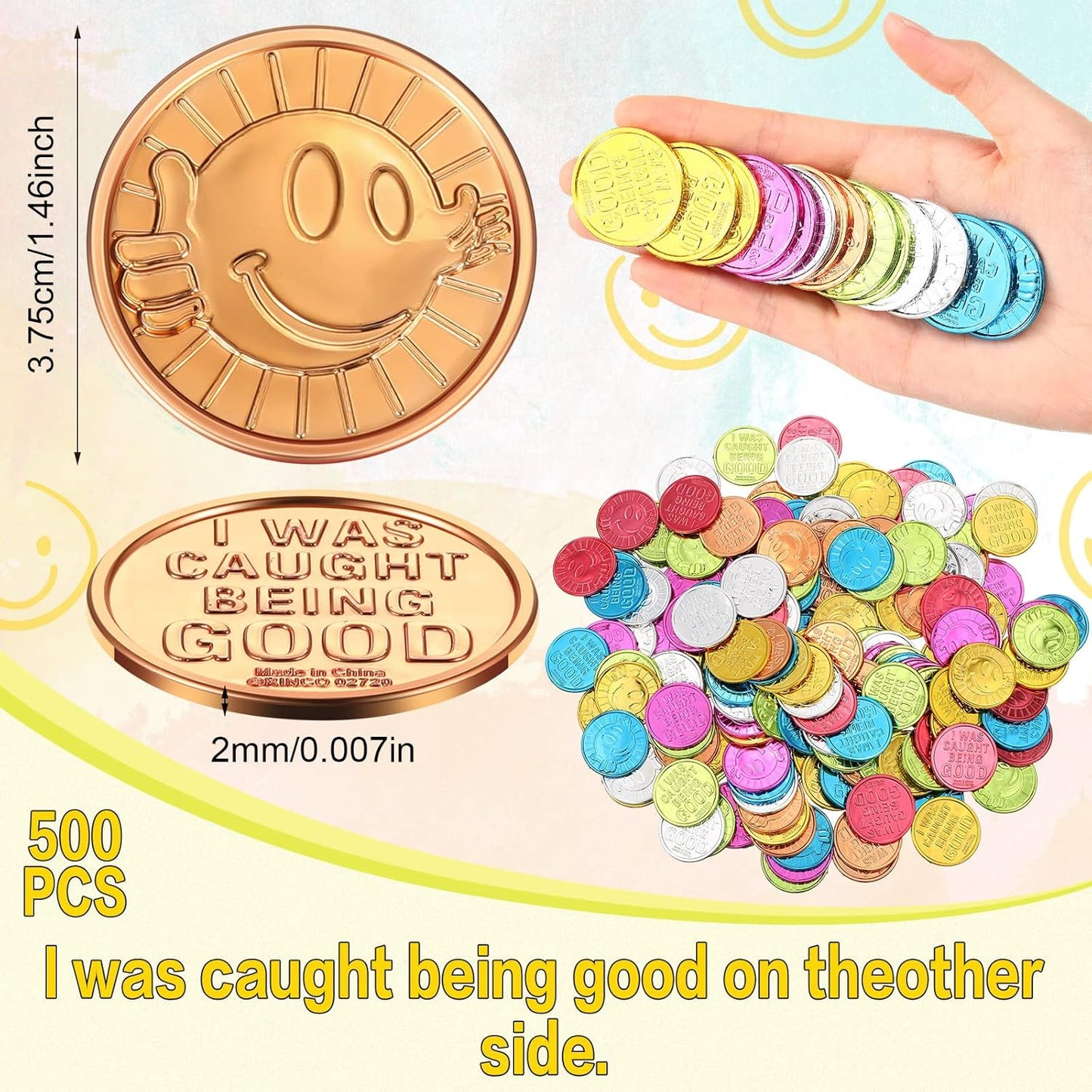 Jerify 500 Pcs I was Caught Being Good Coins for Kids Behavior Tokens Laugh Face Plastic Reward Colored Pretend Coin Carnival Halloween Party Counting (Crown)