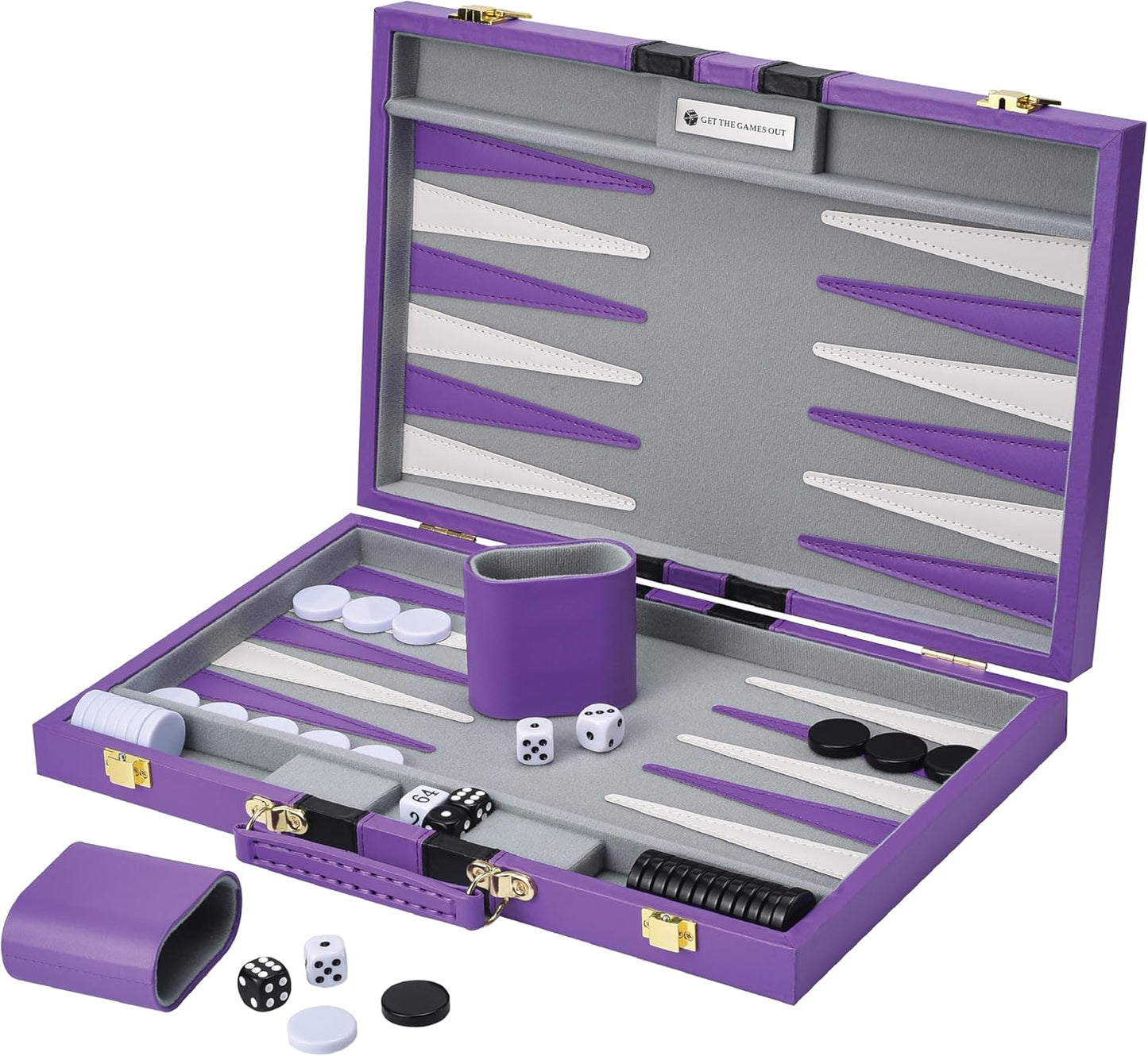 Get The Games Out Top Backgammon Set - Classic Board Game Case - Best Strategy & Tip Guide - Available in Small, Medium and Large Sizes (Purple, Large)