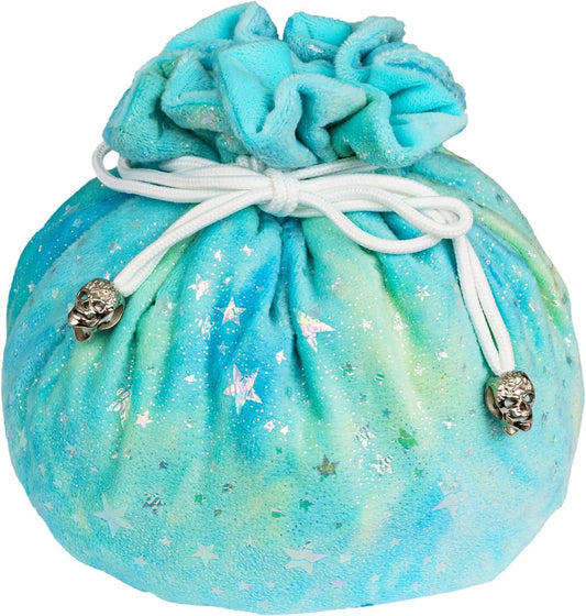 DND Dice Bags Large, Cyan Dice Storage Bag Star Pattern with Pockets, for D&D RPG Game - Capacity 200+ Die