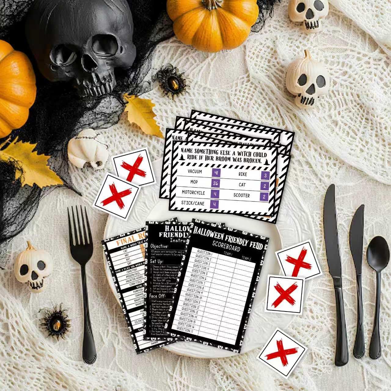 Halloween Games for Adults Friends, Halloween Family Friends Feud Trivia Games, Group Party Matching Activities, Fall Festival Board Card Activities, 01