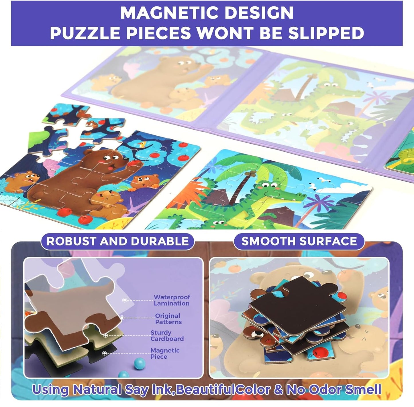 3 in 1 Toddlers Animal Magnetic Jigsaw Puzzle, Travel Puzzles for Preschool Learning, Ages 3-8 (Animal Forest)