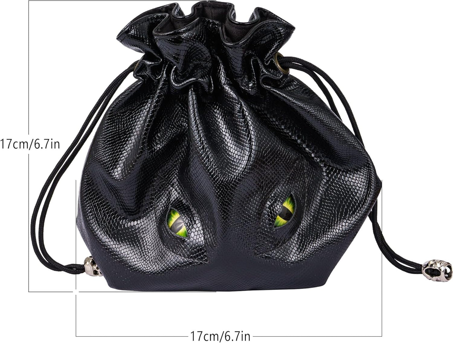 Large DND Dice Bag Leather Dice Storage Bag Black D&D Drawstring Pouch with Pockets for RPG Table Games - Can Hold 200+ Polyhedral Dice