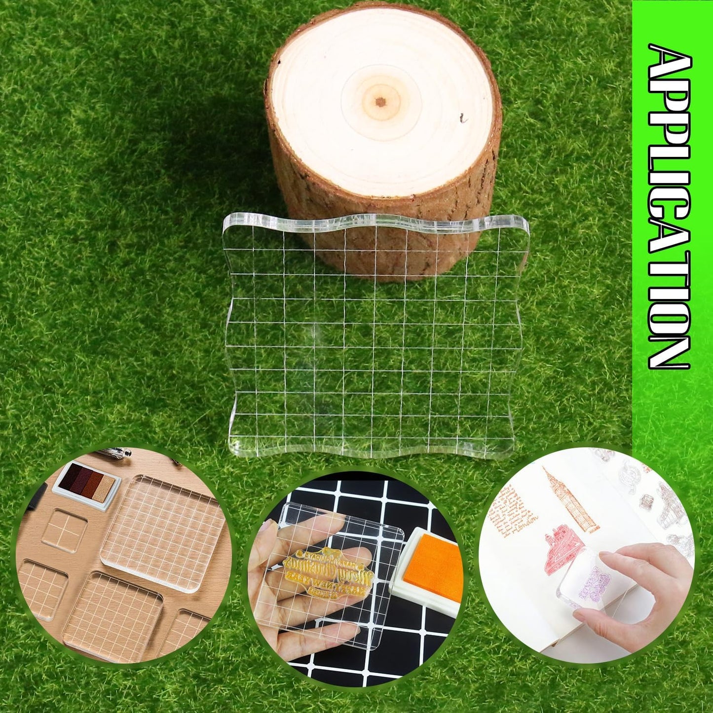 2-Piece Clear Stamp Blocks Set - 4 x 4 inch Wave-Like Acrylic Stamps with Grid Lines for Scrapbooking