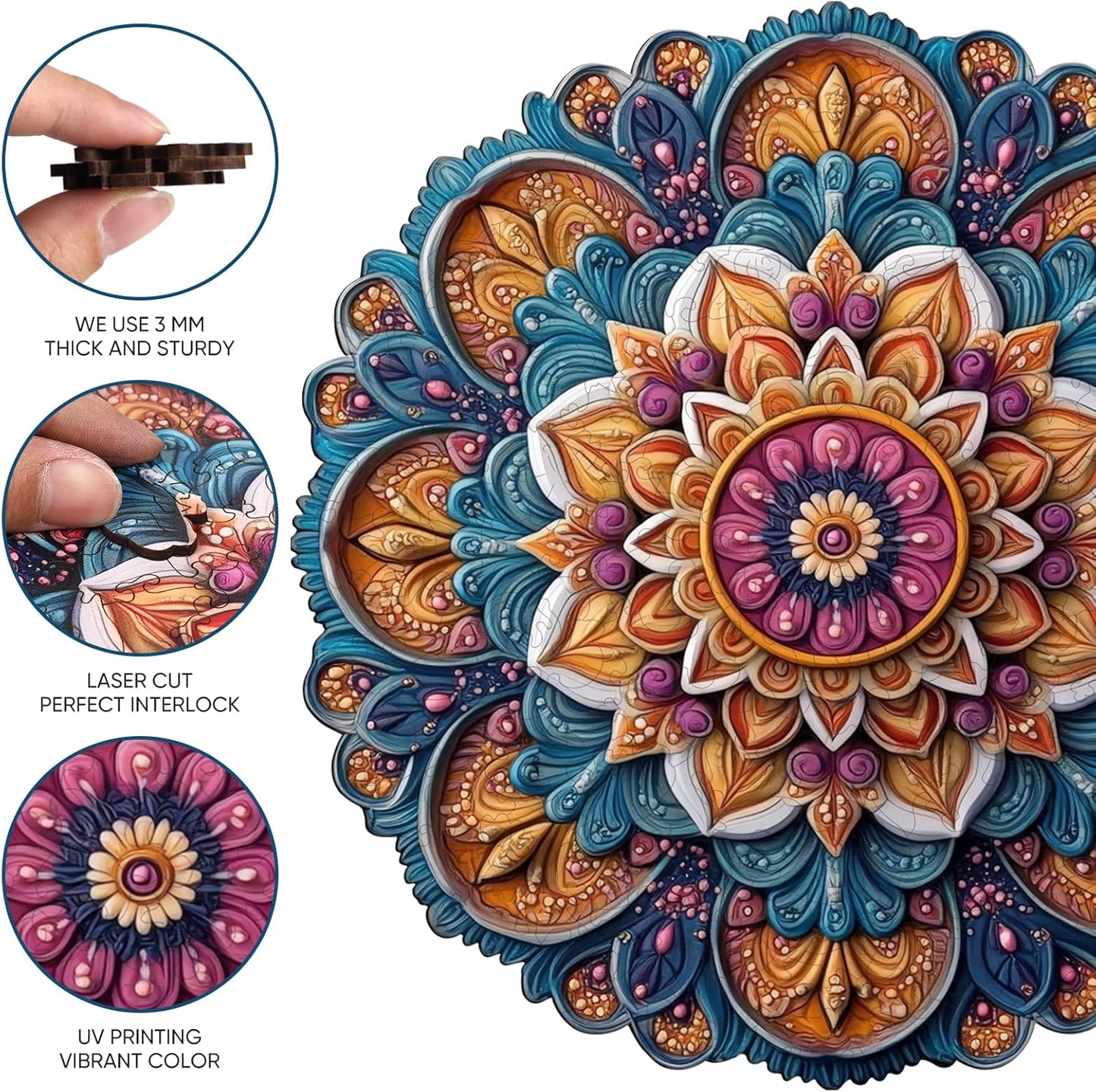 Wooden Jigsaw Puzzles - Mandala Wooden Puzzles for Adults, 500 Pcs King Size 16.7'' x 16.7'', Luxurious Shaped Wood Puzzle, Beautiful Package, Best Gift for Adults and Kids, Family Game