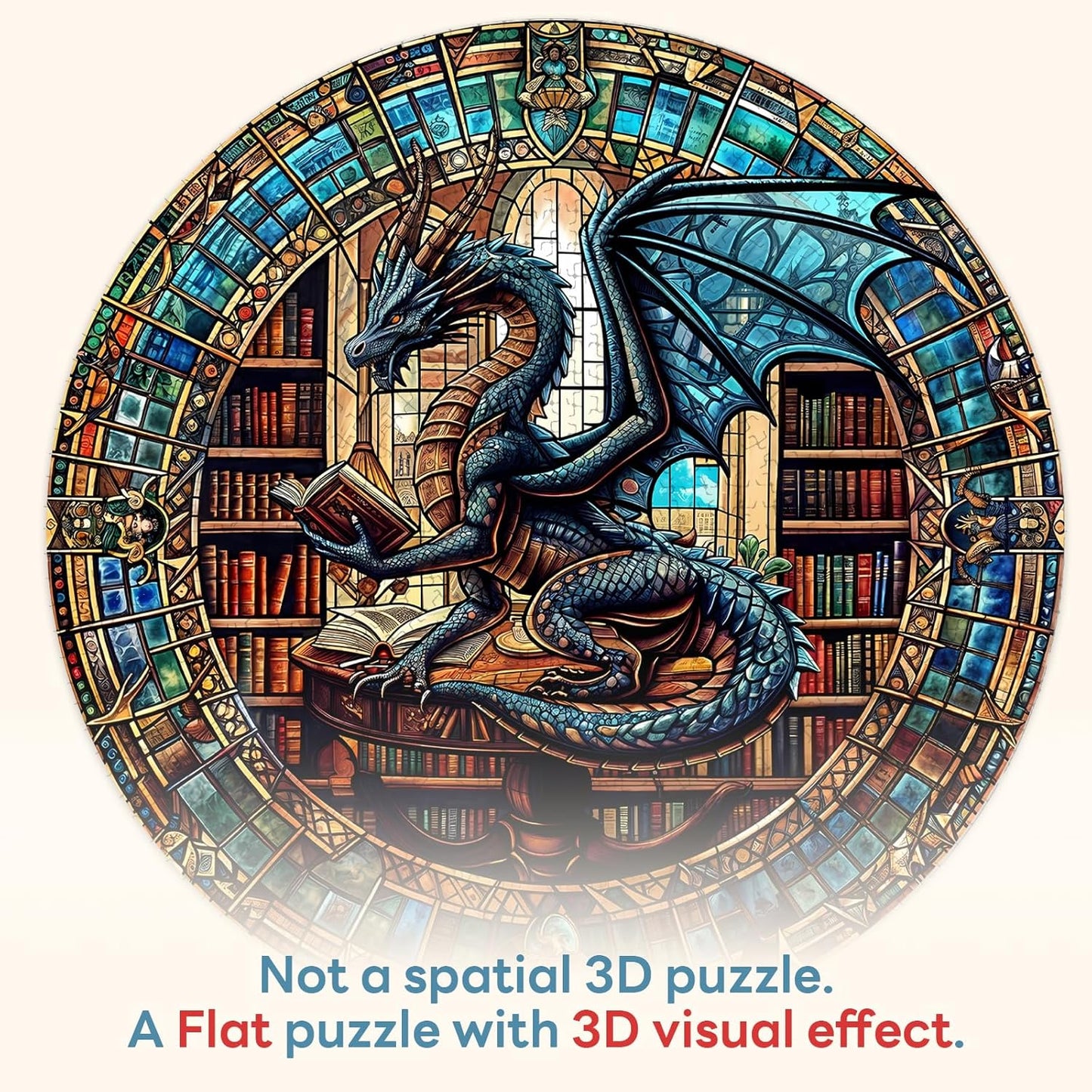 Round Puzzles for Adults 1000 Pieces, Hard Difficult Challenging Puzzles for Adults, Dragon's Library Jigsaw Puzzles 1000 Pieces for Seniors, 3D Visual Flat Puzzle (26.6 x 26.6in)