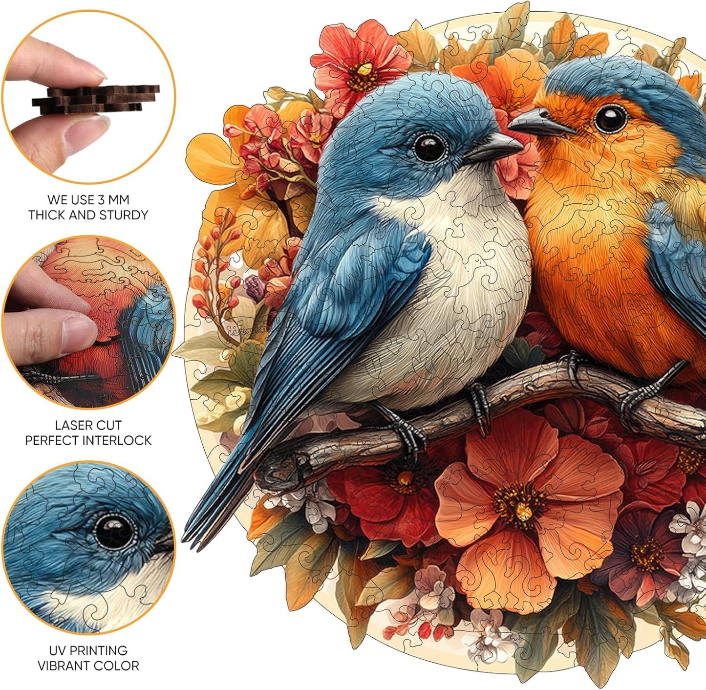 Wooden Puzzle for Adults, Twin Birds Jigsaw Puzzles 500 Piece, Unique Shapes Family Reunion Puzzle for Adults, Beautiful Package, Best Gift for Family Friends Medium 11.4x11in