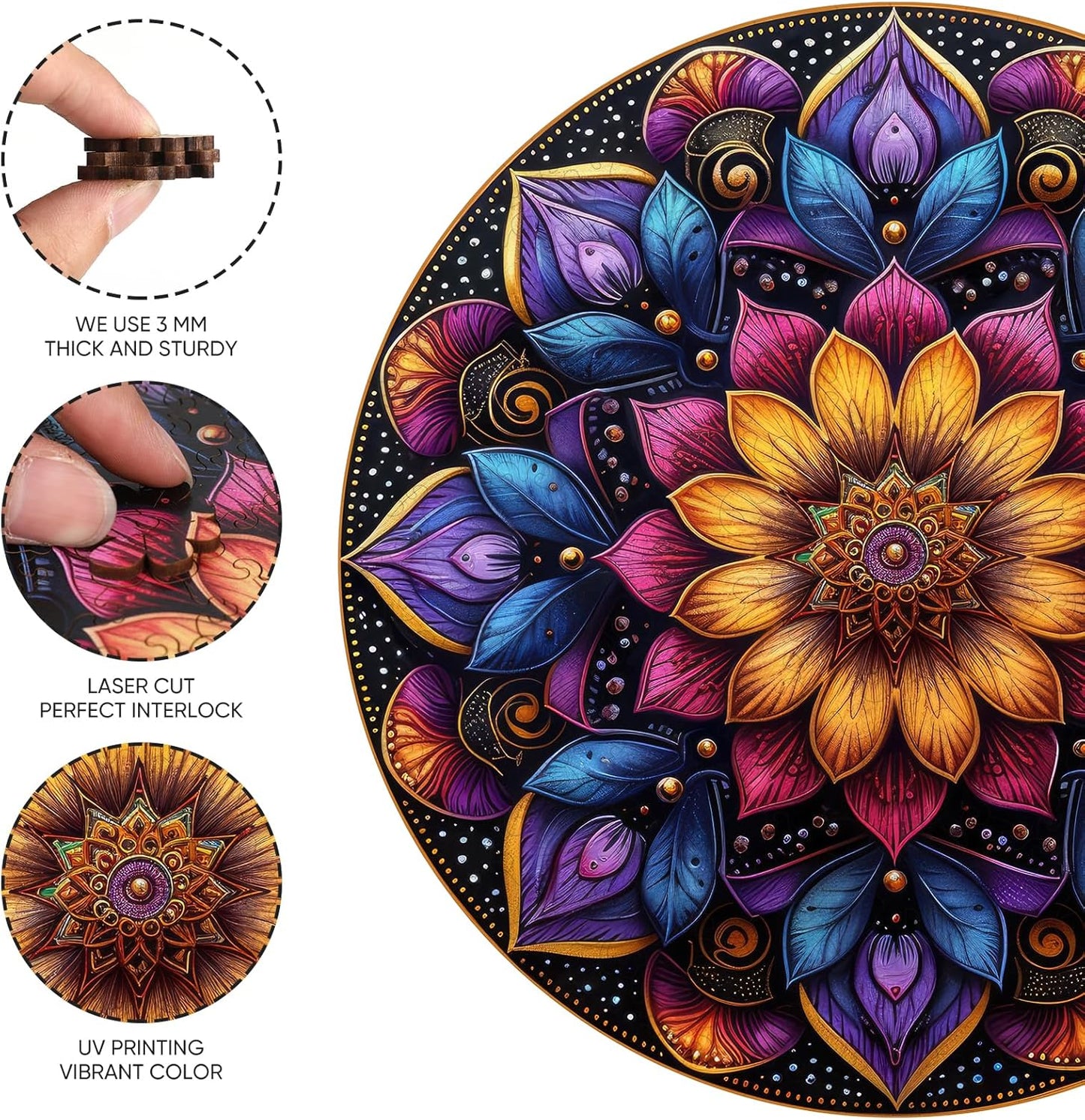 Wooden Puzzles for Adults, Mandala Jigsaw Puzzles 200 Piece, Unique Shapes Family Reunion Puzzle, Exquisite Packaging, Best Gift for Adults and Kids, Family Game, 11.2x11.2 in