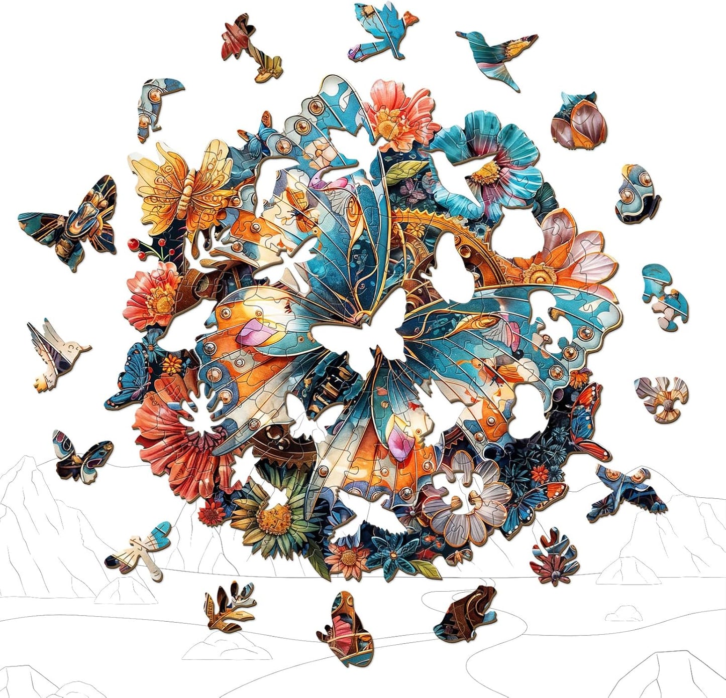 Wooden Puzzles for Adults - Mechanical Butterfly Wood Puzzles Adult - Unique Animal Shape Wooden Jigsaw Puzzles for Adults - Birthday Gifts for Puzzle Lovers, Family (11.4 * 11.4in)