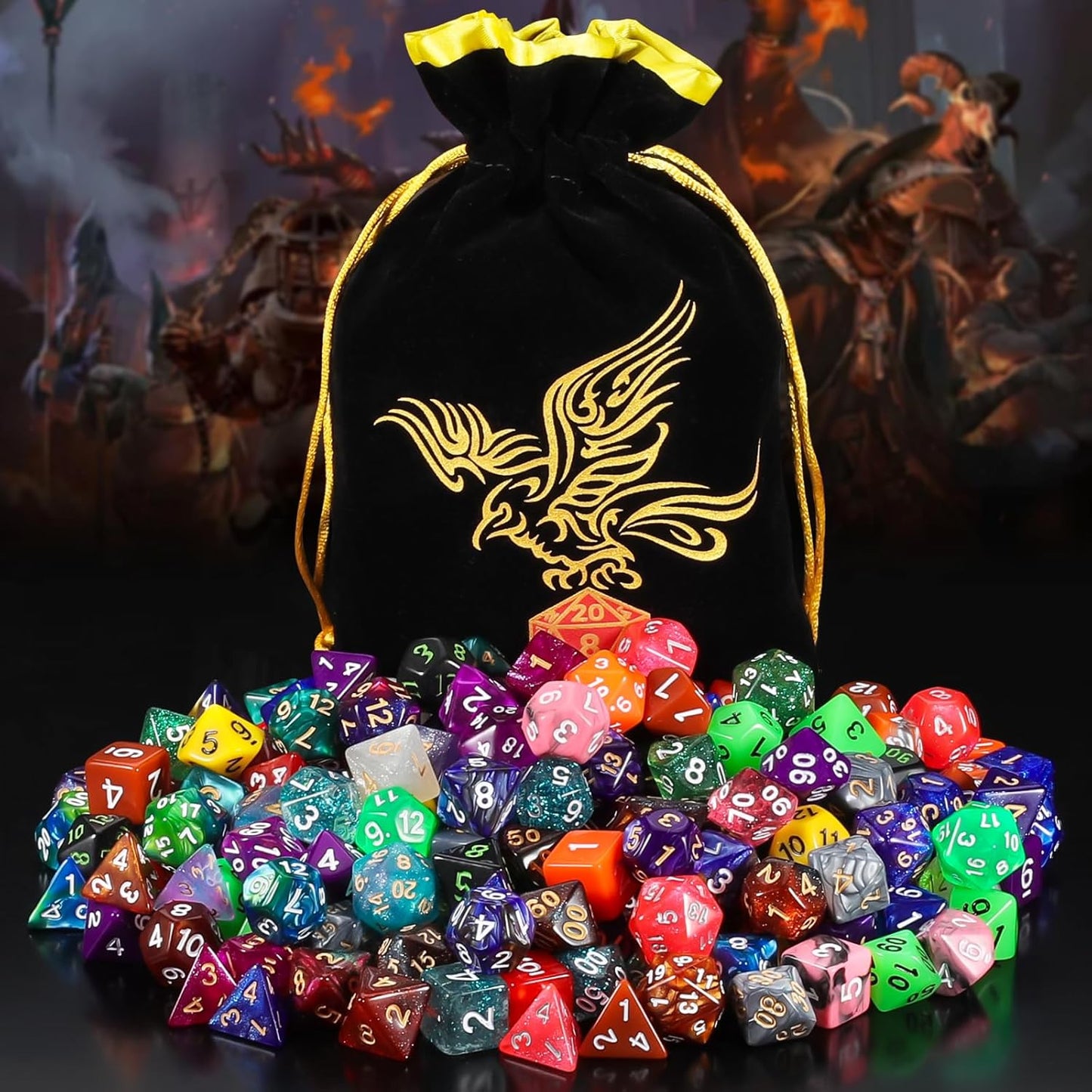 QMay 30 Sets Polyhedral Dice - 30 X 7 (210 Pieces) DND Dice with a D&D Dice Large Drawstring Bag, 30 Colors D4 D6 D8 D10 D% D12 D20, Great for Dungeons and Dragons, RPG, MTG,Role Playing Table Games