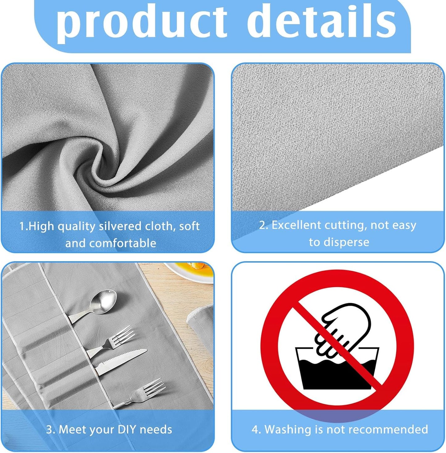 Jecery 1.1 Yard Anti Tarnish Silver Cloth by the Yard, Luxury Jewelry Silver Polishing Storage Protect Cloths for Silverware Flatware Silversmith Polishing(Gray)