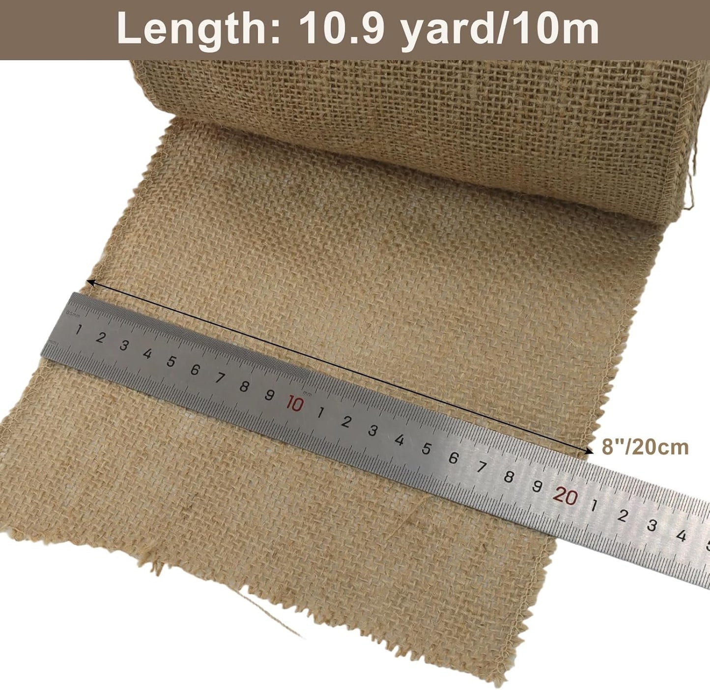 8" Wide Natural Burlap Fabric Roll - 10 Yards Jute Ribbon for Gift Wrapping, Wedding Decorations, Rustic Crafts, Wreaths & Home Decoration (20cm Wide)
