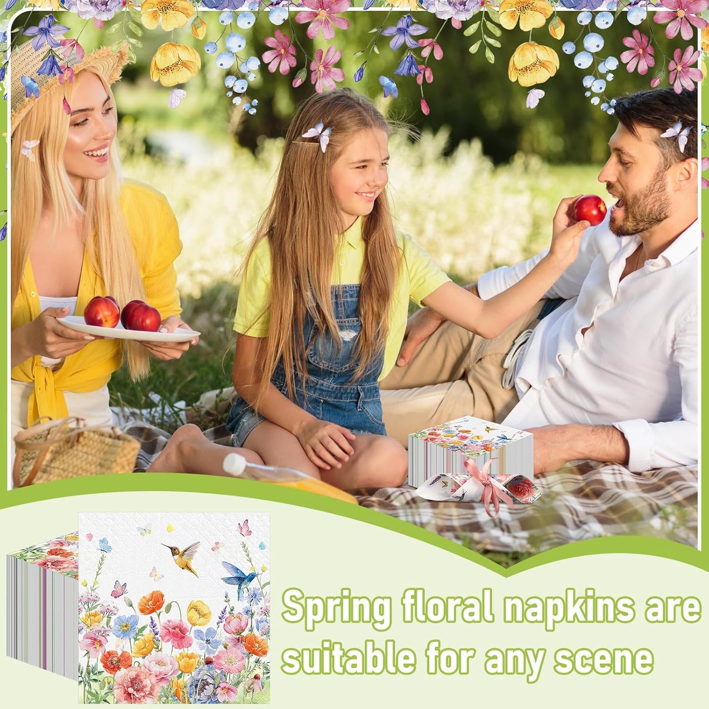 Janlaugh 200 Pcs Summer Floral Cocktail Napkins Disposable 2 Ply Flower Hummingbird Butterfly Dinner Paper Napkins Bulk for Summer Party Favor Supplies