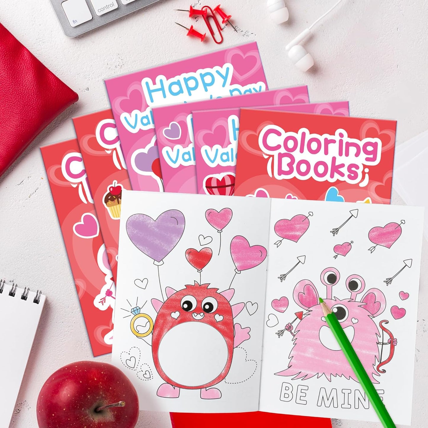 JAPBOR Valentine's Day Coloring Book - 24PCS Mini Valentine Monster Color Books Bulk for Party Favors, Sweet Romantic Themed Small Colouring Pages for Birthday Gifts Class Drawing Painting Game