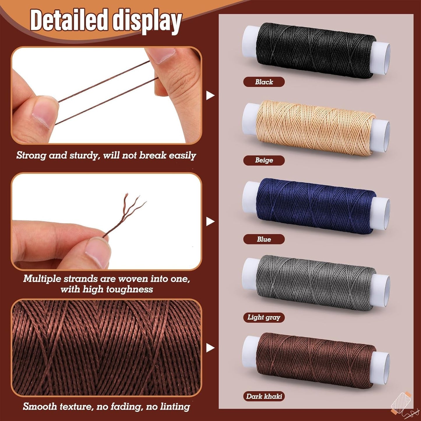 0.55 mm 54 Yards Leather Thread for Sewing, Round Waxed Thread for Stitching, Bookbinding, Bracelet, Braiding (Black)