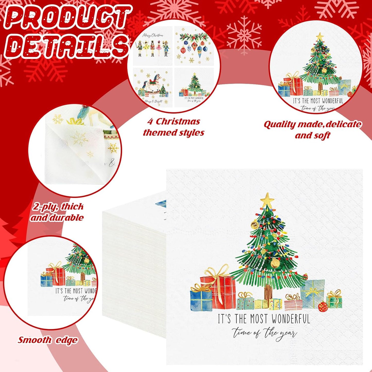 Janlaugh 200 Pcs Christmas Paper Cocktail Napkins Disposable 2 Ply Xmas Style Decoupage Beverage Napkins for Xmas Holiday Winter Dinner Table Decor (Lovely Style)