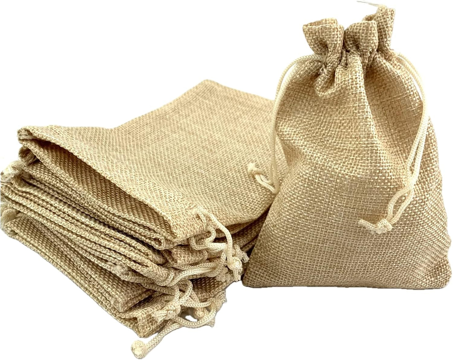 Palmhomee Pack of 25 Burlap Gift Bags with Drawstring Linen Jewelry Pouches Wedding Hessian Jute Bags for Birthday and Treat Pouches Party Wedding Favors Gift (4x5.6 Inch, Ivory)