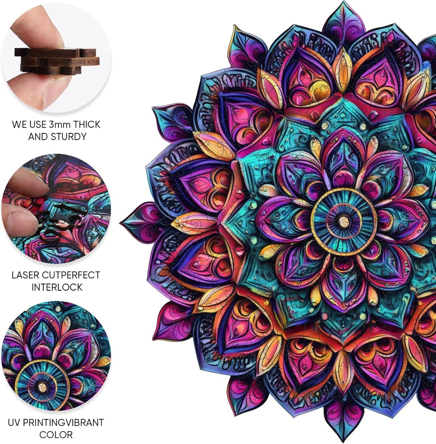 Wooden Jigsaw Puzzles, Mandela Wooden Puzzles for Adults 200 Pcs, 11.2'' x 11.4'' Luxurious Shaped Wood Puzzle, Beautiful Package, Best Gift for Adults and Kids, Family Game