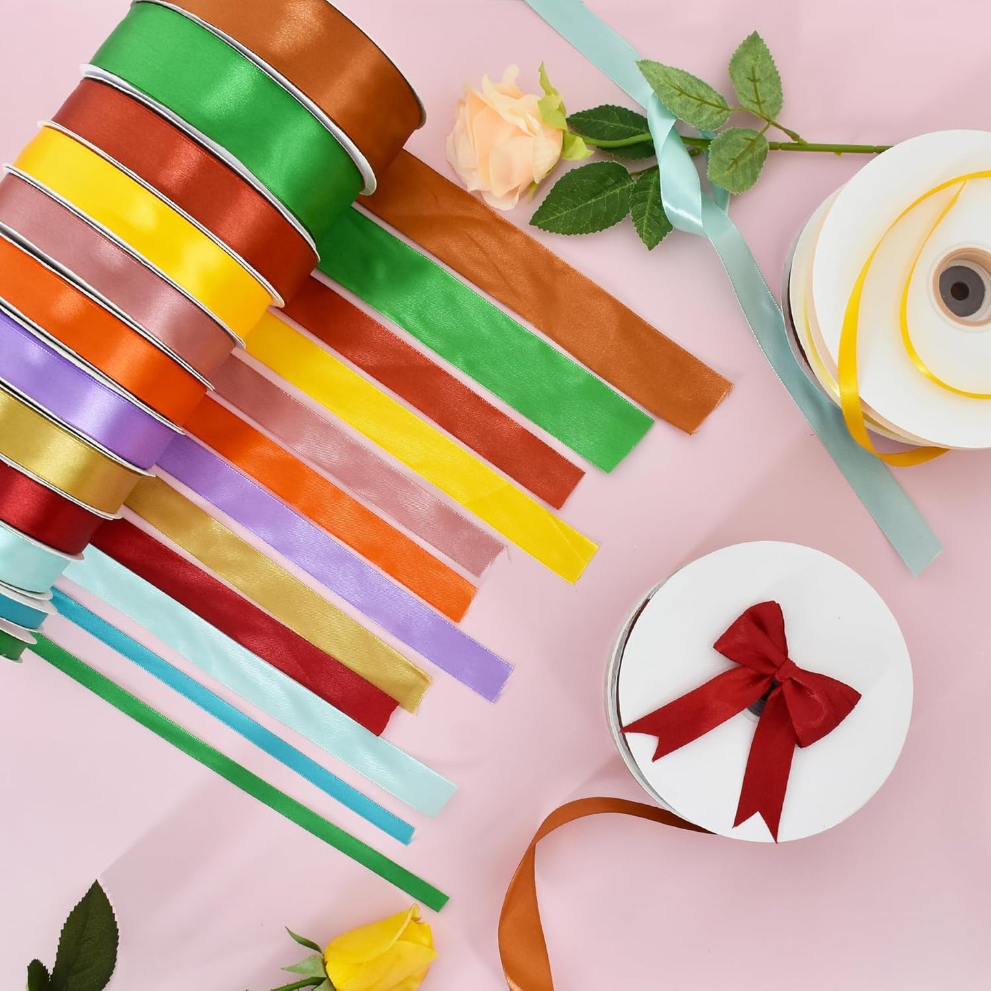 TONIFUL 1 Inch x 100yds Lemon Yellow Satin Ribbon, Thin Solid Color Satin Ribbon for Gift Wrapping, Crafts, Hair Bows Making, Wedding Party Decoration, Invitation Cards, Floral Bouquets, Christmas